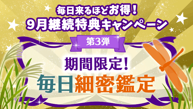 9月第3弾、期間限定！毎日細密鑑定