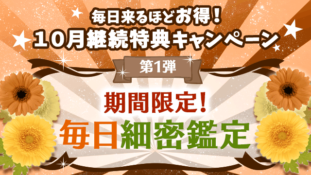 10月第1弾、期間限定！毎日細密鑑定