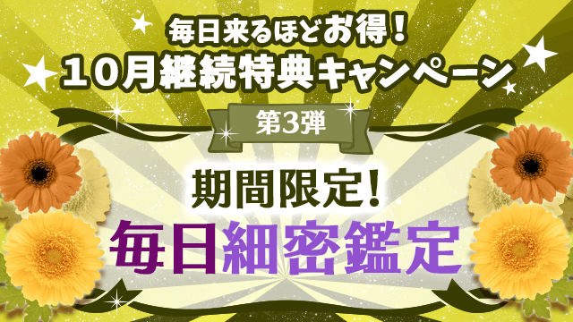 10月第3弾、期間限定！毎日細密鑑定